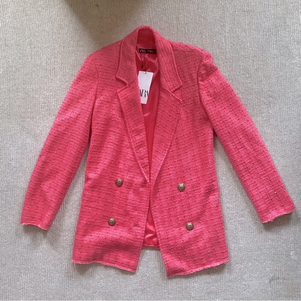NWT ZARA Oversize Barbie Blazer Jacket Pink 🍉WATERMELON 🍉 Boucle XS S textured